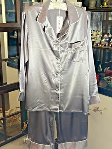 Lonxu Mujeres Seda Satén Pijama Color Plateado/Taupe Suave Genial Ropa de Salón Conjuntos Talla L - Imagen 1 de 17