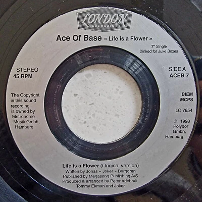 Ace of Base ** Life is A Flower (2 Mixes) - Rare Excellent Condition Jukebox 7 - Image 1 of 2