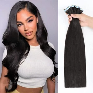 16 Inch 30g Tape in Hair 100% Human Hair Extensions #1B Natural Black 20pcs/pack - Picture 1 of 5