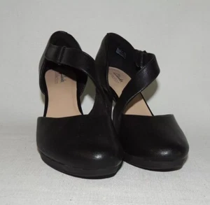Clark's Ambyr Glow Asymmetrical Comfort Mary Jane Black Leather Career Pumps 9 - Picture 1 of 7