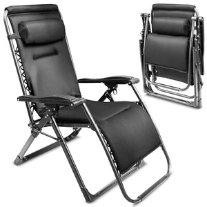 Zero Gravity Sun Lounger Chair Padded w/ Cup Phone Holder Folding Outdoor Seat - Picture 1 of 7