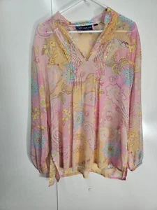 Top transparente floral multicolor Susan Graver talla M usado en excelente condición primavera verano - Imagen 1 de 5