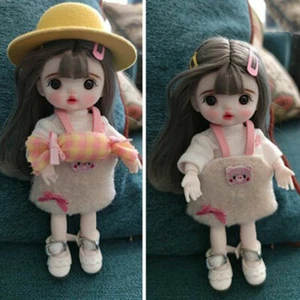 1/8 Girl BJD Doll 16cm Height Full Set Clothes Outfits Face Makeup Moveable Wig - Picture 1 of 6