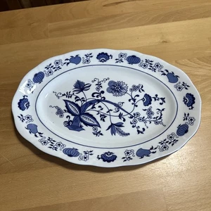 "Bandeja ovalada para servir pasteles de cerámica polaca 13,5"" patrón cebolla azul" - Imagen 1 de 5