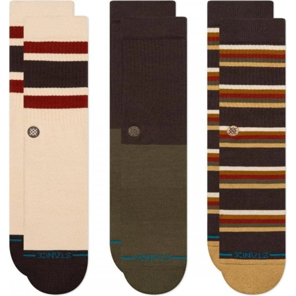Stance "Mill House" Crew Socks 3Pk Multi/Brown. Size Men's 9-13