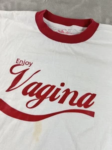 Enjoy Vagina Shirt Erwachsene Herren Medium weiß rot Klingel Grafik lustig Neuheit - Bild 1 von 8