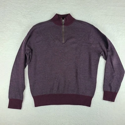 Peter Millar Sweater Mens XL Gray Purple Knit Quarter Zip Wool Sweatshirt - Image 1 of 4