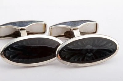 Cufflinks 925 Sterling Silver with Black Enamel New! # Foto 1 de 4