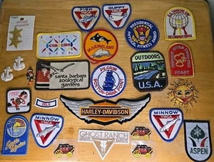 Vtge MIXED PATCH LOT Of 25 EMBro PATCHES Harley Davidson, YMCA, Marineland, Misc - Picture 1 of 8