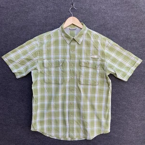Timberland Mens Shirt Size L Green Plaid Short Sleeve Button Up Regular Fit Logo - Picture 1 of 16