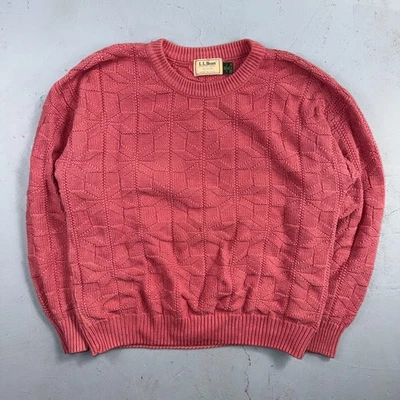Vintage LL Bean Sweater Men XL Pink Crew Neck Fisherman Waffle Knit Cotton 80s - Image 1 of 4
