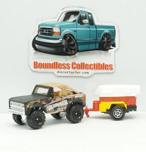 MATCHBOX 1972 SCHWARZ FORD BRONCO 4X4 SKYJACKER TRAILER TRAWLER BOOT DIORAMA - Bild 1 von 3