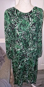 Roman Originals Breen Black Print Long Sleeve Lined Dress Cocktail Shift 18 - Picture 1 of 6
