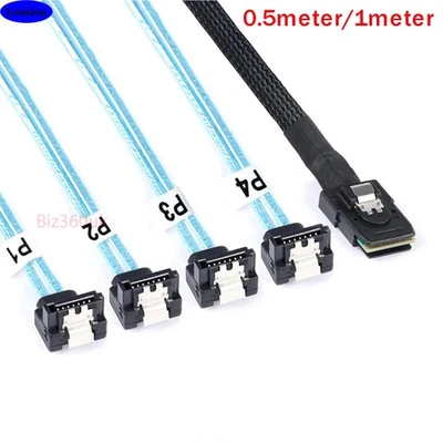 MINI SAS SFF-8087 to 4 SATA 90° 90 degree high-speed server connection Cable - Image 1 of 4