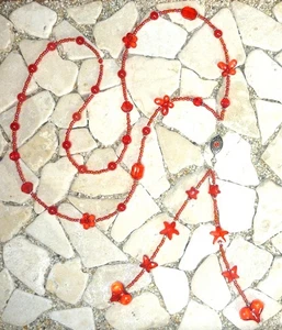 ★ Cadena larga en Y ★ FLOWER POWER ★ rojo ★ - Imagen 1 de 3