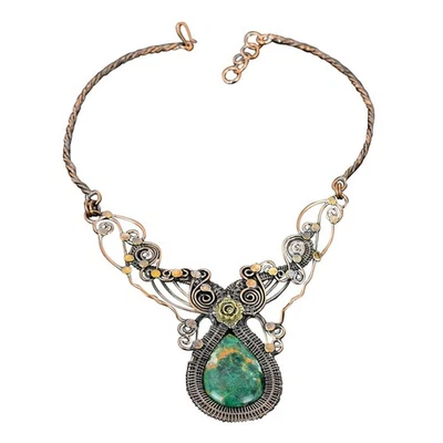 Collar Joyería Diseñador Cadena Flor Hermana Crisocola Cuprita Natural Cobre Foto 1 de 4