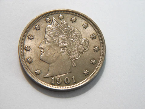 1901 BU Liberty V Nickel with stamping on both sides,  Nice *Lower Priced* Coin Cover
