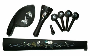 Ebony Violin Parts,4/4 size, Violin Fingerboard Chinrest Tailpiece Pegs - Picture 1 of 1