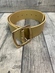 Cinturón de cuero Anthropologie para mujer talla XS beige dorado hebilla básico ancho grueso - Imagen 1 de 8