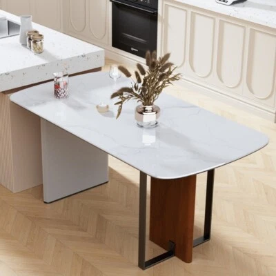 Mesa de comedor de pizarra de gama alta de 6 asientos XXL mesa de cocina a prueba de arañazos tapa de mármol Foto 1 de 4