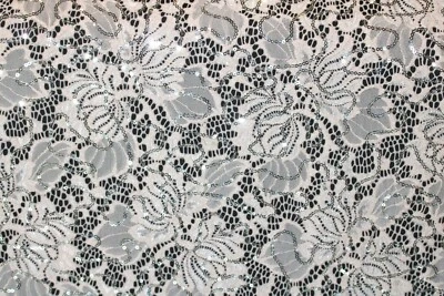 EMBROIDERED FLORAL LACE FABRIC WITH BEAD SPARKLE BEIGE 56" WIDE BY THE YARD - Image 1 of 4