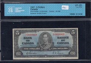 1937 Bank of Canada $5 - BC-23b - CCCS VF20 - S/N: D/C 3810969 - Picture 1 of 2