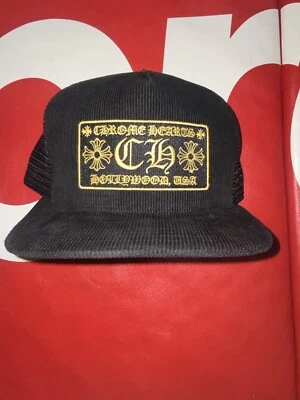 Chrome Hearts CH Hollywood Camo Corduroy Trucker Hat Black/Gold O/S BRAND NEW - Image 1 of 4