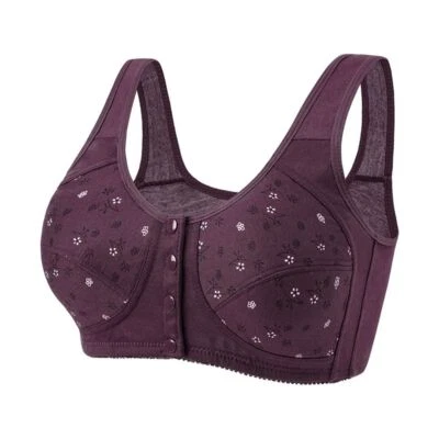 Daisy Bras for Older Women,Front Close Button Cotton Bras,Full Support Wide Back - Image 1 of 4