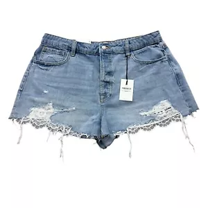 Forever 21 Distressed zerrissen Spitze Knopfleiste Denim abgeschnitten Booty Shorts 31 neu mit Etikett - Bild 1 von 11