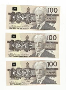 1988 Canadian $100 Note BC-60a-i, Thi/Cro SN# BJF 0118100/01/02 Seq. Set Of 3 - Bild 1 von 1