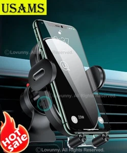 USAMS 15W Wireless Charging Car Charger Phone Holder Air Vent Dash Mount Cradle - Picture 1 of 25