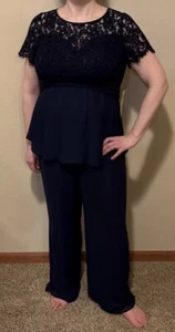 Roaman’s Sz 14 bottom Sz 16W top Blue Lace 2 Piece Set Mother Of Bride New 2005 - Picture 1 of 9