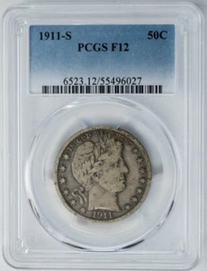 1911-S Mezzo barbiere 50c F12 PCGS 949875-23 - Foto 1 di 4