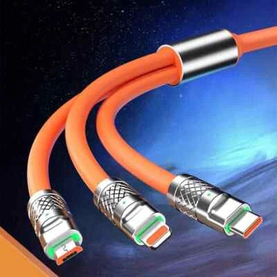 3 in One HeavyDuty Long Lead 1.2m USB Charging Cable  Fast Phone Charger - Image 1 of 4