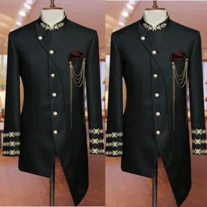 Black Men's Suit with Cape Gold Floral Streetshot Wedding Long Jacket Pant - Picture 1 of 10