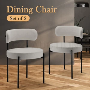 2x Boucle Dining Chairs Round Sherpa Upholstered Fabric Lounge Accent Seats Cafe - Picture 1 of 10