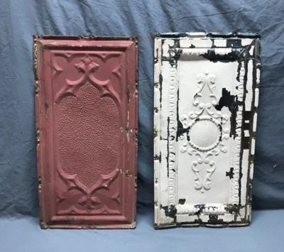 2 Antique Tin Ceiling 1" x 2" Decorative Victorian & Gothic Panels Old 185-24B - Image 1 of 4