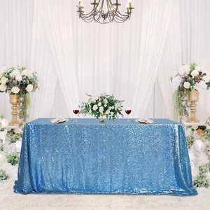 Sequin Table Cloths Baby Blue Glitter Sparkly Tablecloth 50x102 Inches for Ba... - Picture 1 of 8