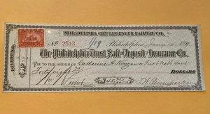 1899 Philadelphia City Passenger Railway Philadelphia Trust Safe Deposit Check + - Picture 1 of 8
