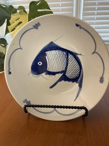 Vintage chinesische weiß mit blau Koi Fisch Servierschale Schale 9" Durchmesser - Bild 1 von 6