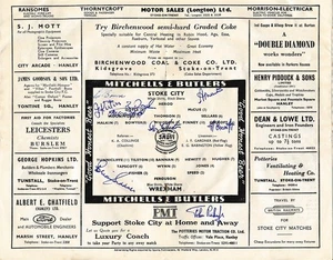 PROGRAMA FIRMADO - Stoke City v Wrexham (FA Cup) 1952/1953 - 9 AUTÓGRAFOS - Imagen 1 de 1