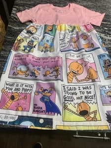 Girl’s Dog Man Dress Multicolor Comic Strip Size 5T Handmade New Cats Dog Anime - Picture 1 of 15
