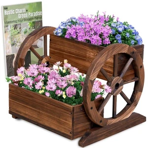 Wood Wagon Planter Box, Garden Planter with Wheels, Decorative Planter for Fl... - Picture 1 of 9