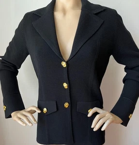 NWT St John Knit Jacket size 16 Black Pique Knit - Picture 1 of 9