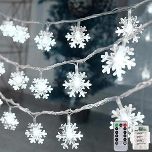 Christmas Snowflake Lights, 20ft 40LED 8 Modes & Timer Battery Operated White  - Picture 1 of 7