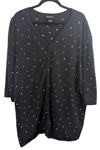 Maggie Barnes Womens Plus Navy Button Cardigan 3/4 Sleeve Embroidered 2X 22/24 - Picture 1 of 7