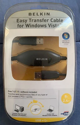 BELKIN EASY TRANSFER CABLE LAPTOP PC COMPUTER 8FT CORD USB to USB SYNC FILES - Image 1 of 2