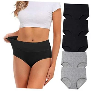 Womens Underwear,Cotton Mid Waist No Muffin Top Large Grey+black=total 5 Pack - Picture 1 of 8