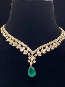 Collana Diamanti Naturali Pave 11,13 Cts Taglio Rotondo Brillante Taglio Naturale In Oro 14K - Foto 1 di 12