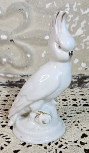 Deutscher Porzellan Kakadu auf einem Baum Ast Skulptur Figur Gold Detail 5" - Bild 1 von 8